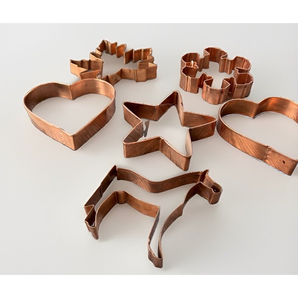 Vintage Copper Cookie Cutter Set Lot 6 Horse Snowflake Star Maple Leaf Hearts XL